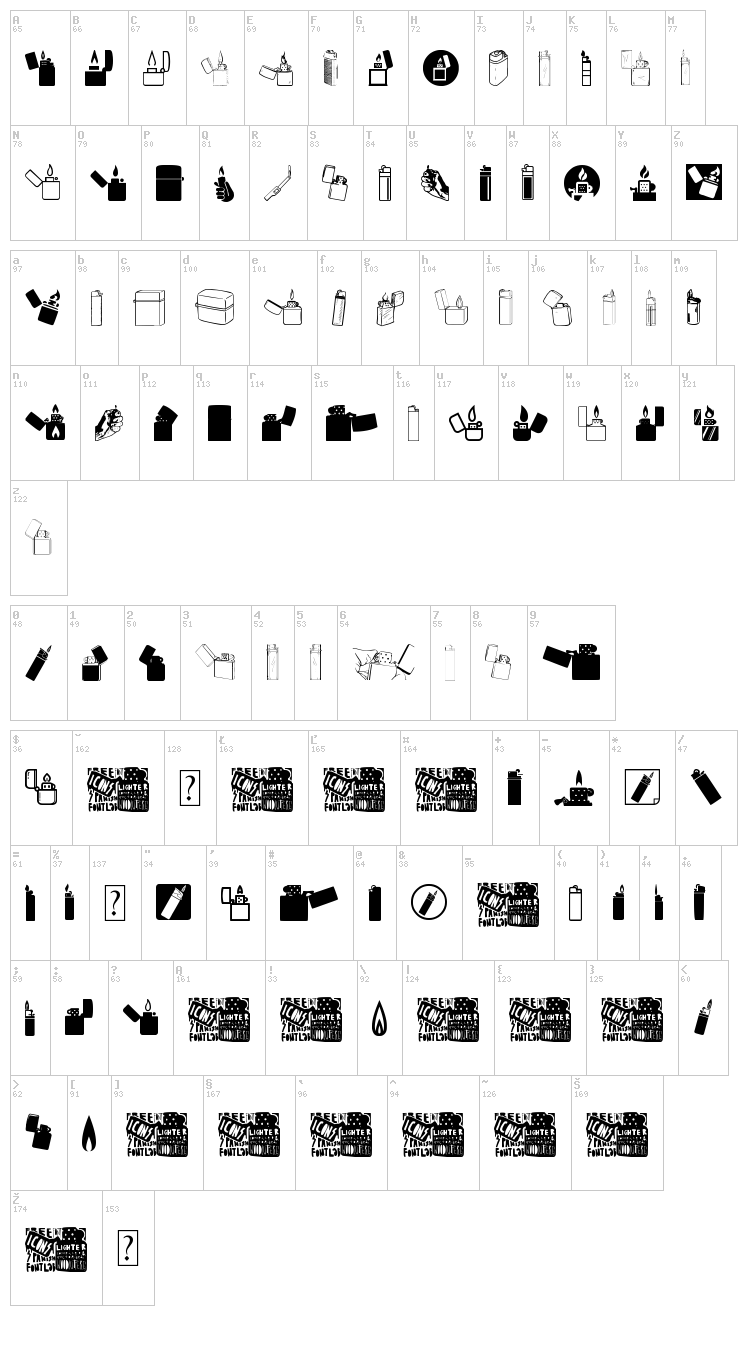 Lighter Icons font map